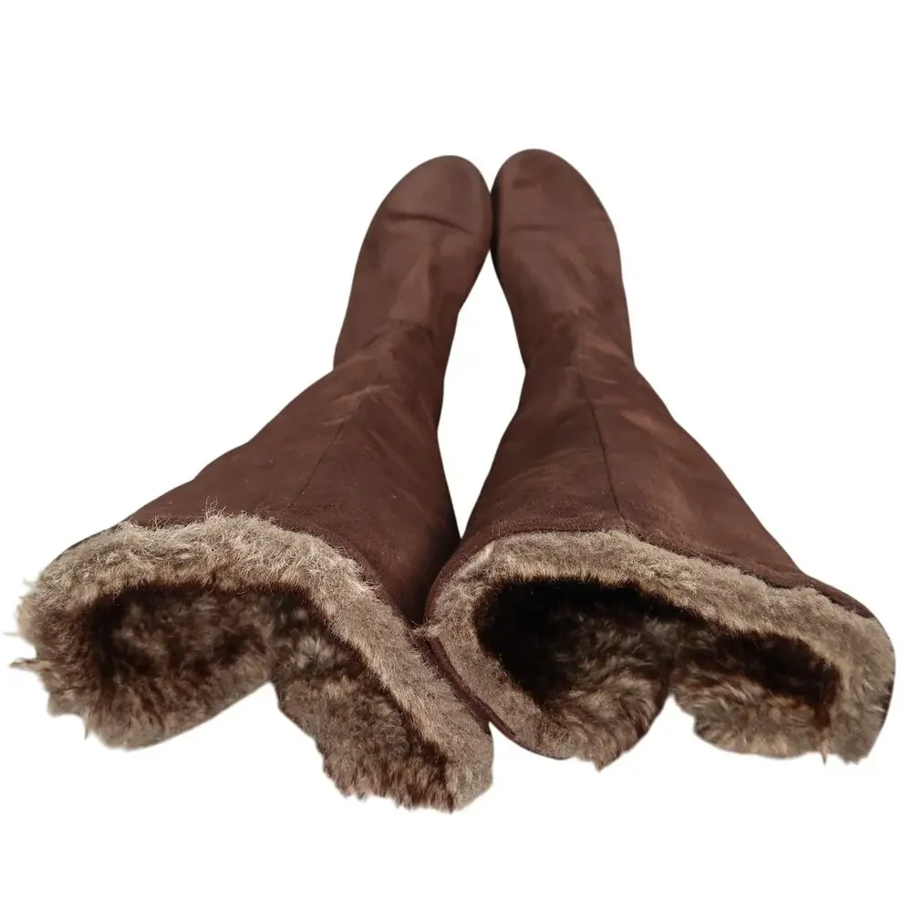 Charlotte Russe Shoes Womens 6 Boots Tall Slouch Pull On Faux Fur Lined Brown